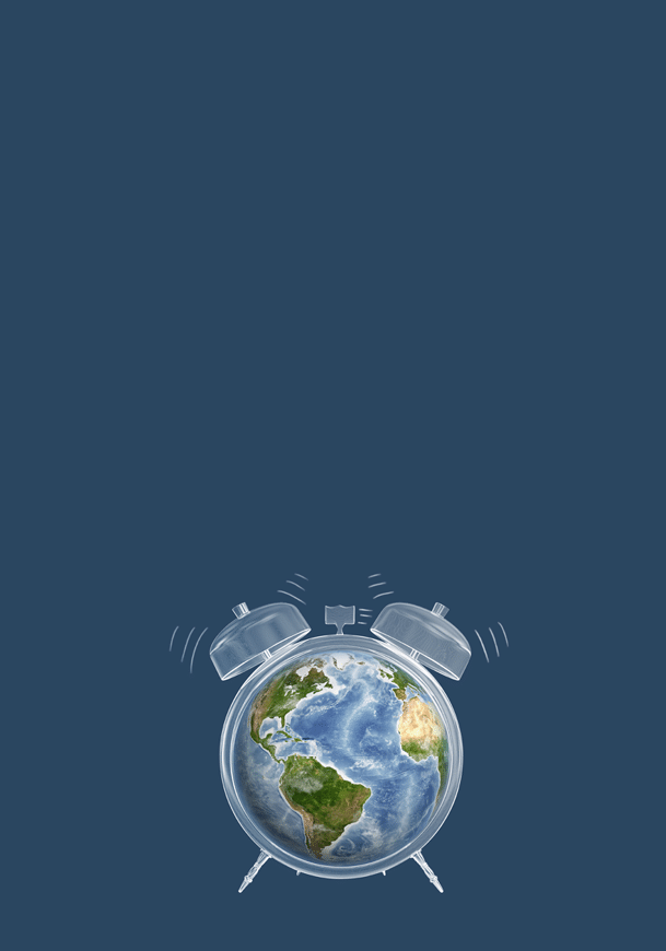 3d rendering of colorful Earth globe used a clock face of a chalk drawn ringing alarm clock  Environmental issues  Urgent danger to Earth  Environmental wake-up call 